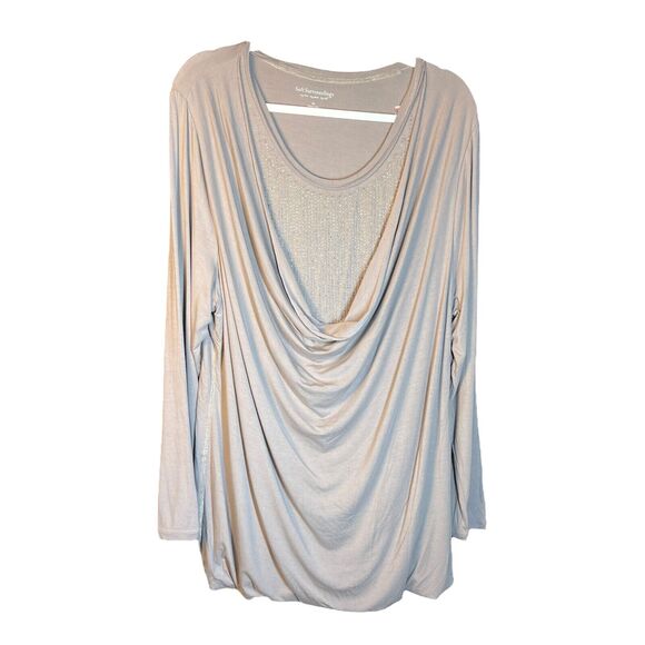 Soft Surroundings Beaded Twofer Top Womens 2X Taupe Long Sleeve Cowl Neck Layer - Picture 1 of 10